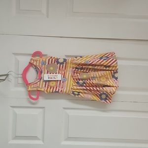 NWT Dot Dot Smile Pink red w/yellow stripes & color Flowers Tank Top Twirl Dress